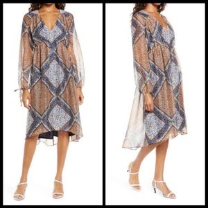 Just Taylor Long Sleeve Multi color Print Dress 8